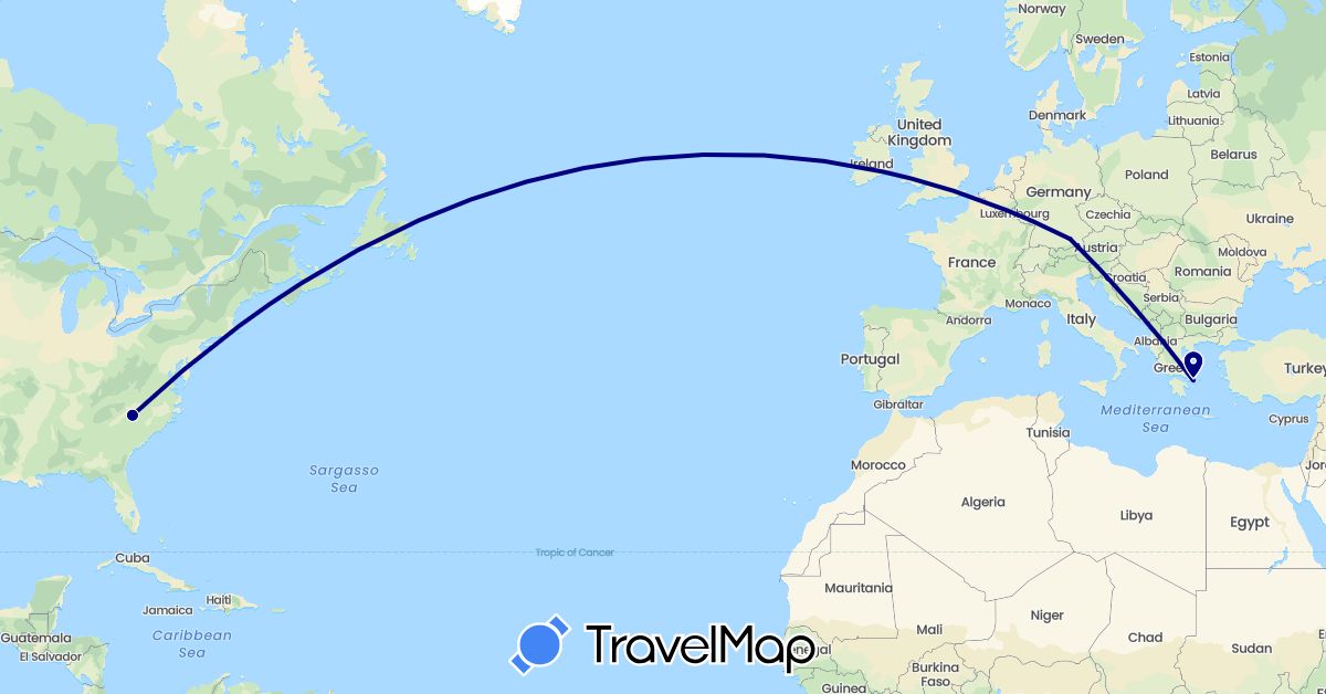 TravelMap itinerary: driving in Germany, Greece, United States (Europe, North America)